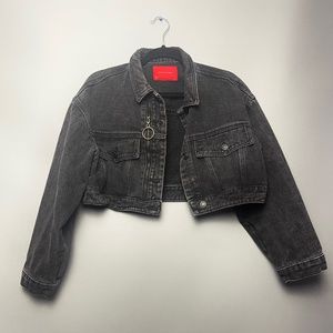 Fashion Nova Black Denim Cropped Jacket